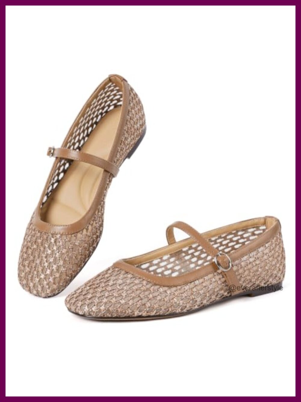 Woven Mary Jane Ballet Flats Square Toe Adjustable Buckle Women Shoes